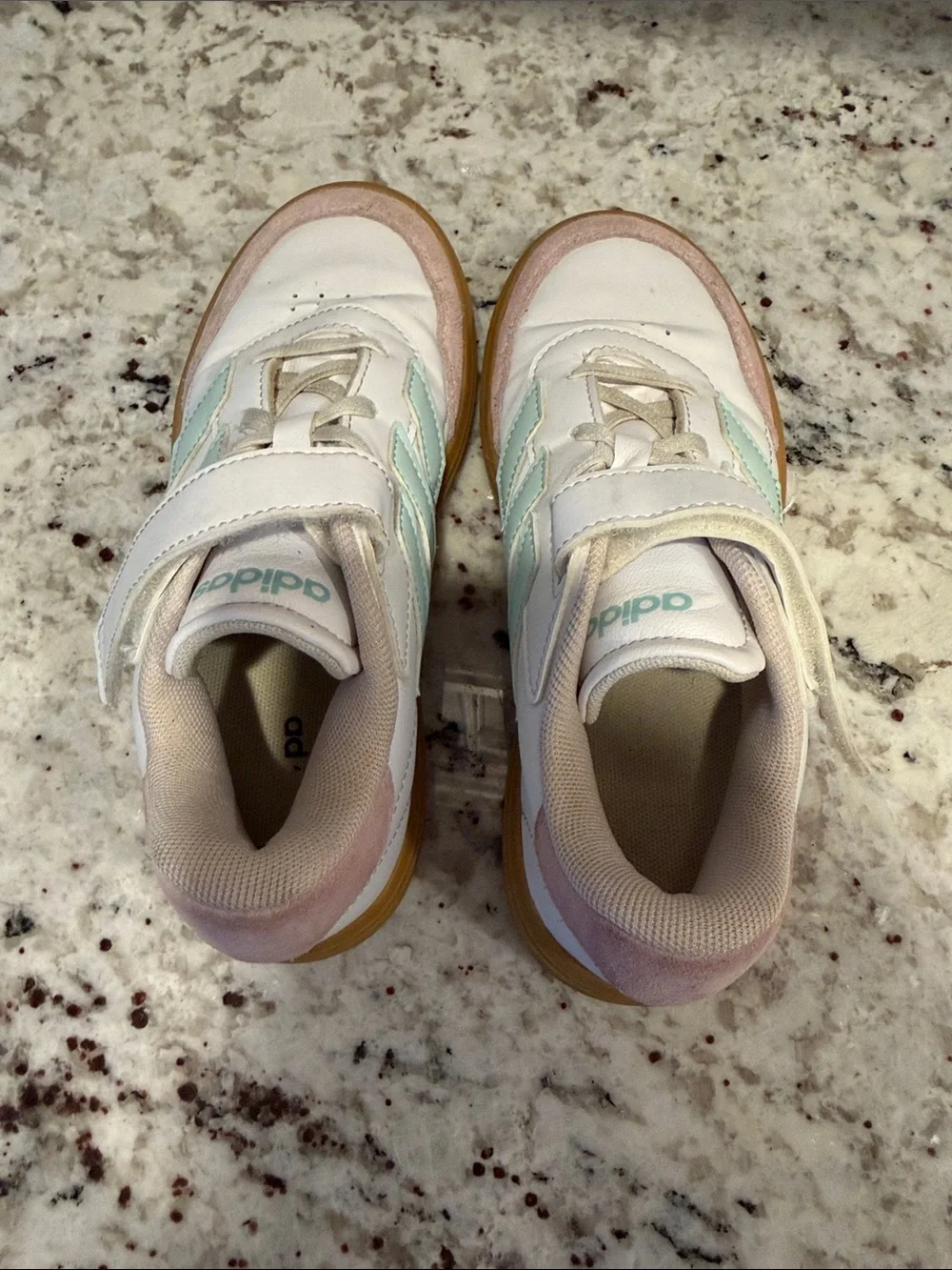 adidas Kids White Sneakers with Pink Accents and Mint Stripes